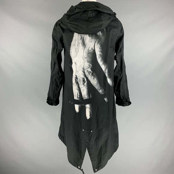 MASAHIKO MARUYAMA Black White Graphic Cotton Hooded Coat - Picture 3 of 7